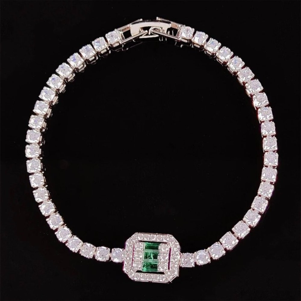 NEW “7” LUXURY 3MM DIAMOND BLUE’GREEN’ SILVER’ S925 STERLING BRACELET - Picture 5 of 5